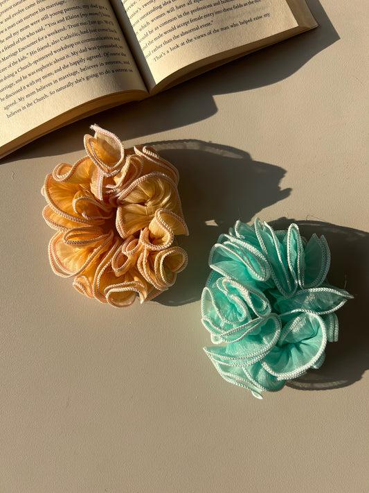 Set of 2 scrunchies - Aqua & Yellow